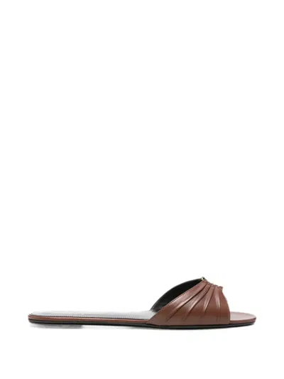 Saint Laurent Cassandra Ruched Leather Sandals In Burgundy