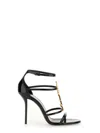 Saint Laurent Cassandra Sandals In Patent Leather With Gold-tone Monogram