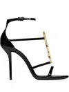 Saint Laurent Cassandra Sandals In Patent Leather With Gold-tone Monogram