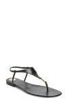Saint Laurent Smooth Leather Cassandra Triangular Upper Flat Sandals In Black