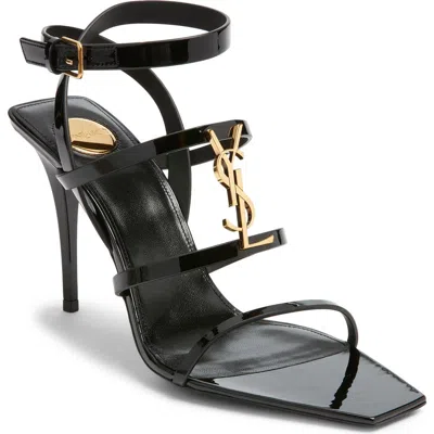 Saint Laurent Cassandra Ysl Medallion Leather Stiletto Sandals In Black
