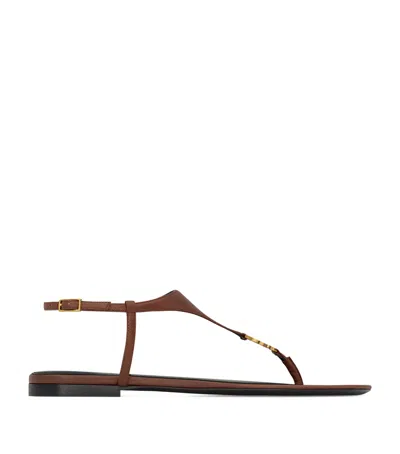 SAINT LAURENT LEATHER CASSANDRA LOGO SANDALS