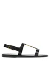 Saint Laurent Black Sandals With Metal Cassandre On The Front And Adjustable Strap In Leather Woman In Black