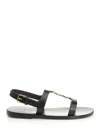 Saint Laurent Black Sandals With Metal Cassandre On The Front And Adjustable Strap In Leather Woman