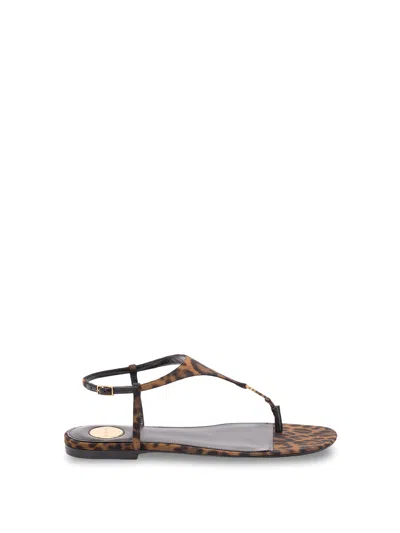 Saint Laurent Cassandra Logo Sandals In Brown