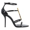 Saint Laurent Cassandra Sandals In Patent Leather With Gold-tone Monogram In Black