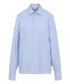 Saint Laurent Cassandre Striped Long-sleeved Shirt In Lightblue