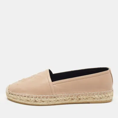 Pre-owned Saint Laurent Cassandra Size 35 Beige Leather Espadrille Flats In Sand