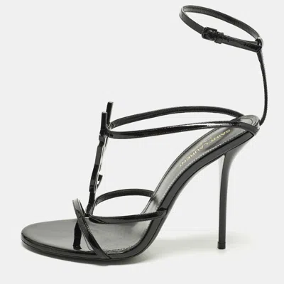 Pre-owned Saint Laurent Cassandra Size 39 Black Leather Ankle Strap Sandals