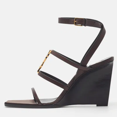 Pre-owned Saint Laurent Cassandra Size 40 Brown Leather Wedge Sandals