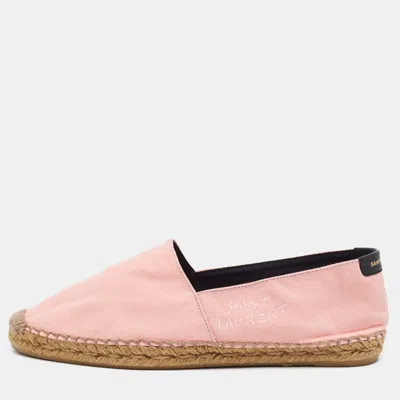 Pre-owned Saint Laurent Cassandra Size 40 Pink Canvas Logo Embroidered Espadrille Flats