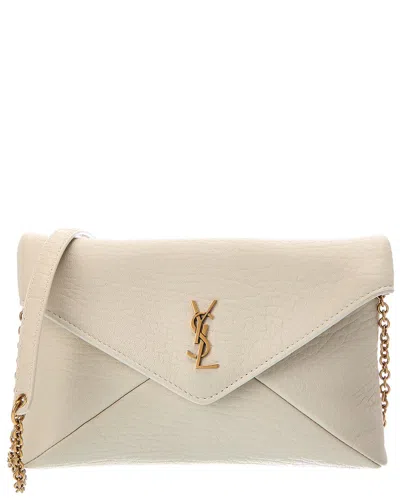 Saint Laurent Cassandra Small Leather Wallet On Chain In Neutral