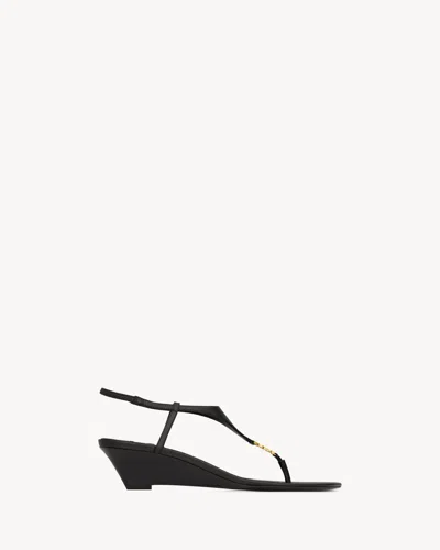 SAINT LAURENT SAINT LAURENT CASSANDRA SMOOTH LEATHER WEDGE SANDALS