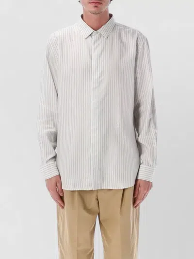 Saint Laurent Cassandra Striped Shirt Button Down Collar In White