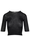 Saint Laurent Cassandre Cropped Knit Top In Black