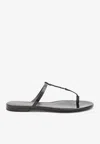 Saint Laurent Smooth Leather Cassandra Triangular Upper Flat Sandals Shoes In Black