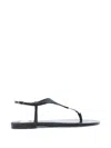Saint Laurent Smooth Leather Cassandra Triangular Upper Flat Sandals Shoes In Blue