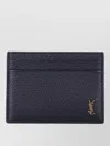 Saint Laurent Tiny Cassandre Card Case In Grained Leather In Blue