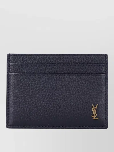 Saint Laurent Textured Credit Card Holder Cassandre In Blue