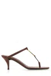Saint Laurent Cassandra Leather Ysl Thong Mule Sandals In Aesthetic Brown Aest