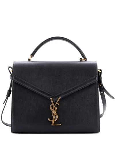 Pre-owned Saint Laurent Cassandra Top Handle Bag Leather Medium Satchel In Black