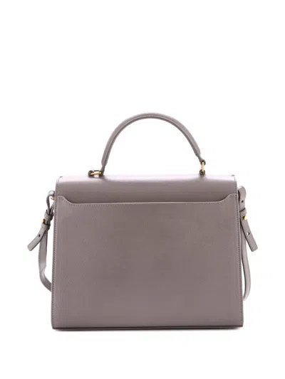 Pre-owned Saint Laurent Cassandra Top Handle Bag Leather Medium Satchel In Gray