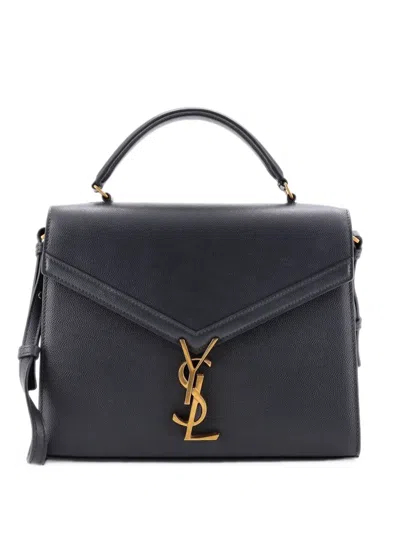 Pre-owned Saint Laurent Cassandra Top Handle Bag Leather Medium Satchel In Grey