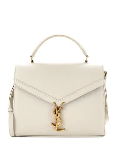 Pre-owned Saint Laurent Cassandra Top Handle Bag Leather Medium Satchel In White