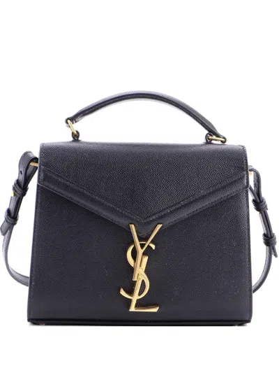 Pre-owned Saint Laurent Cassandra Top Handle Bag Leather Mini Shoulder Bag In Black