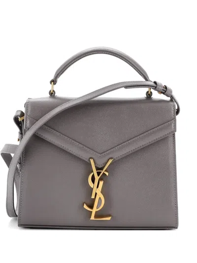 Pre-owned Saint Laurent Cassandra Top Handle Bag Leather Mini Shoulder Bag In Gray