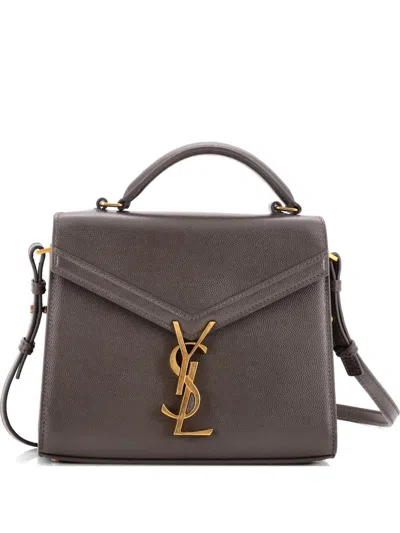 Pre-owned Saint Laurent Cassandra Top Handle Bag Leather Mini Shoulder Bag In Gray
