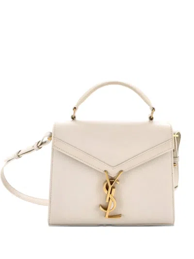 Pre-owned Saint Laurent Cassandra Top Handle Bag Leather Mini Shoulder Bag In Neutral
