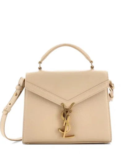 Pre-owned Saint Laurent Cassandra Top Handle Bag Leather Mini Shoulder Bag In Neutral