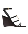 Saint Laurent Leather Cassandra Wedges 90 In Black