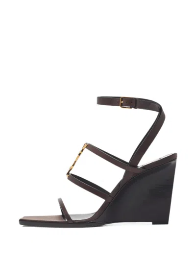 Pre-owned Saint Laurent Cassandra Wedged Sandals In Brown