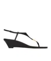 Saint Laurent Cassandre Wedge Leather Thong Sandal In Black