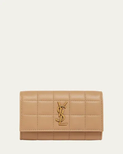 Saint Laurent Cassandra Ysl Card Holder In Quilted Leather In Dark Toffee
