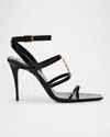 Saint Laurent Cassandra Ysl Medallion Leather Stiletto Sandals In Black