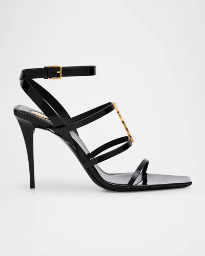 Saint Laurent Cassandra Ysl Medallion Leather Stiletto Sandals In Black