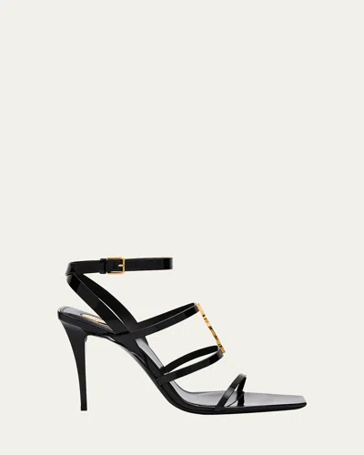 Saint Laurent Cassandra Ysl Medallion Leather Stiletto Sandals In Black