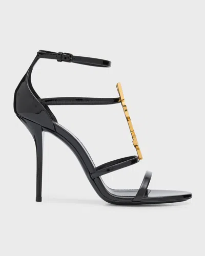 SAINT LAURENT CASSANDRA YSL MEDALLION STILETTO SANDALS