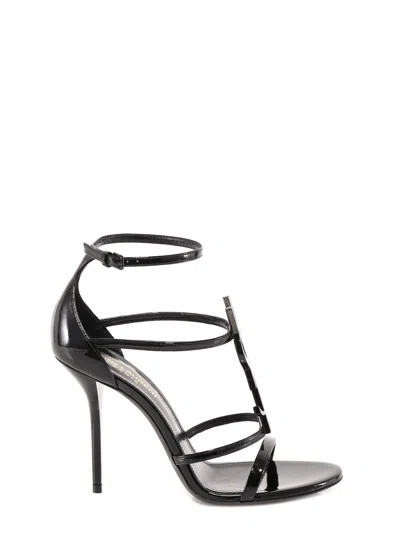 SAINT LAURENT CASSANDRA YSL PATENT LEATHER SANDALS