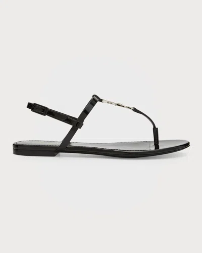 Saint Laurent Strappy Flat Sandals Featuring Buckle Detail In Black