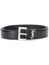 Saint Laurent Women Cassandre Leather Belt In Black
