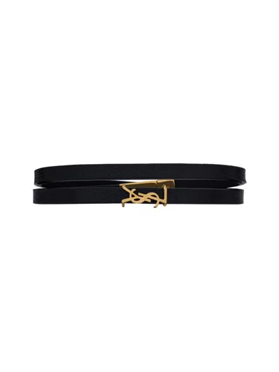 Saint Laurent "cassandre" Double-wrap Bracelet In Black