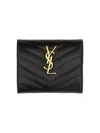 Saint Laurent "cassandras" Compact Tri-fold Wallet In Black