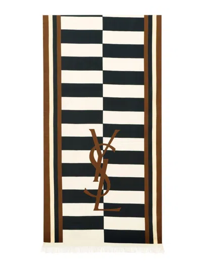 Saint Laurent Fringed Edges Silk Scarf For Men In Multicolor