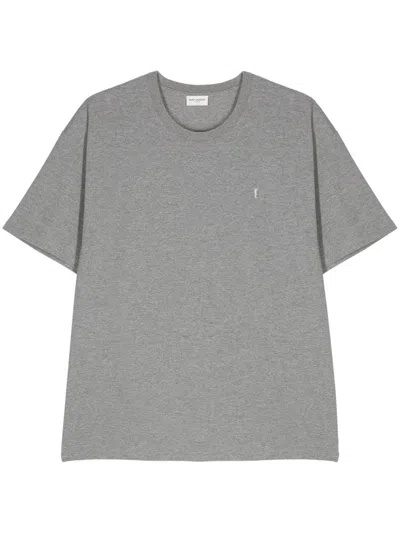 Saint Laurent Cassandras Tshirt With Logo In Gray