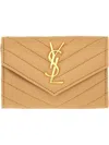 Saint Laurent Chevron Pattern Wallet Gold-tone Hardware In Sand