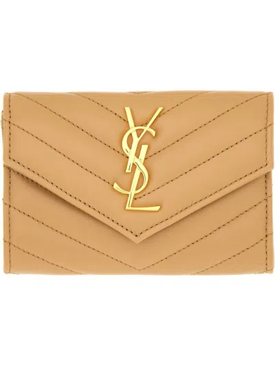 Saint Laurent Chevron Pattern Wallet Gold-tone Hardware In Yellow